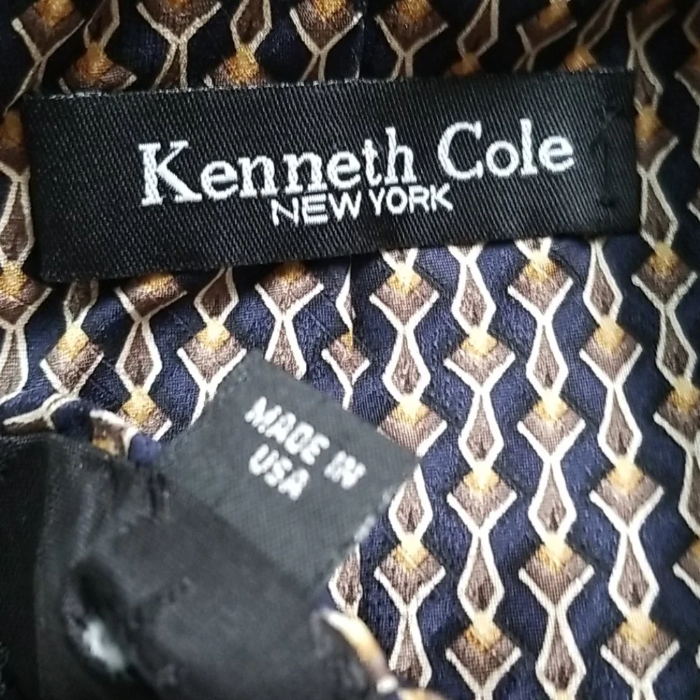 Kenneth Cole All Silk Navy w. Gold Brown Tan Tie